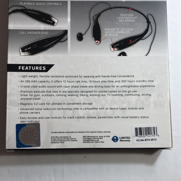 Collegiate Brigham Young Wireless Bluetooth Headset Neckband - Picture 5 of 7